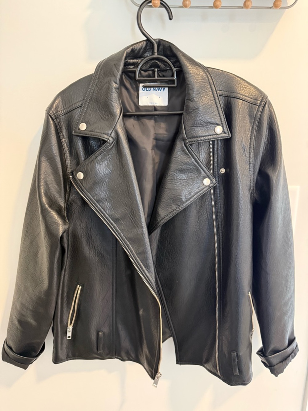Old Navy Black Faux Leather Moto Jacket with Silver Hardware